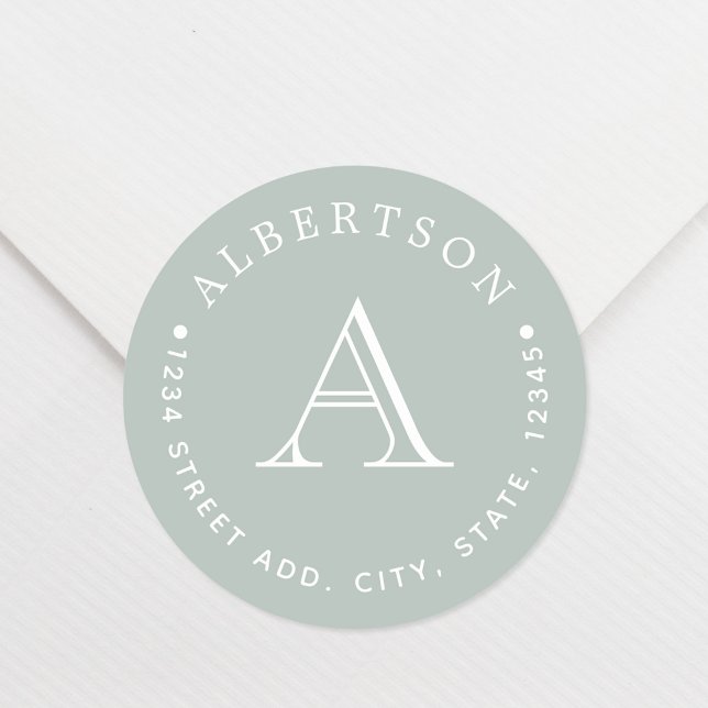 Classic Sage Monogram Family Name Return Address Round Sticker (Creator Uploaded)