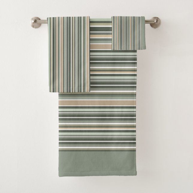 Classic Sage Stripes Bath Towel Set (Insitu)