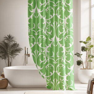 Classic Sage & White Damask Floral Shower Curtain
