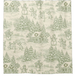 Classic Sage Winter Countryside Toile Pattern Shower Curtain