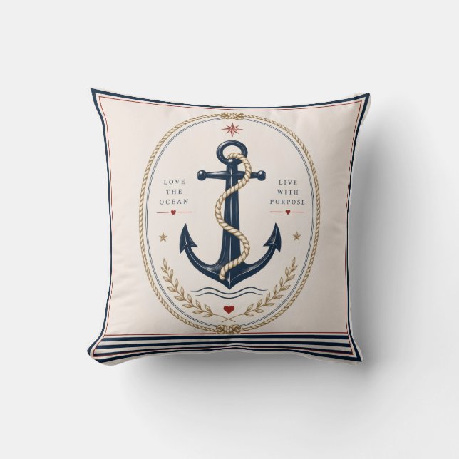 Classic Sailorcore Nautical Throw Blanket Cushion (Front)