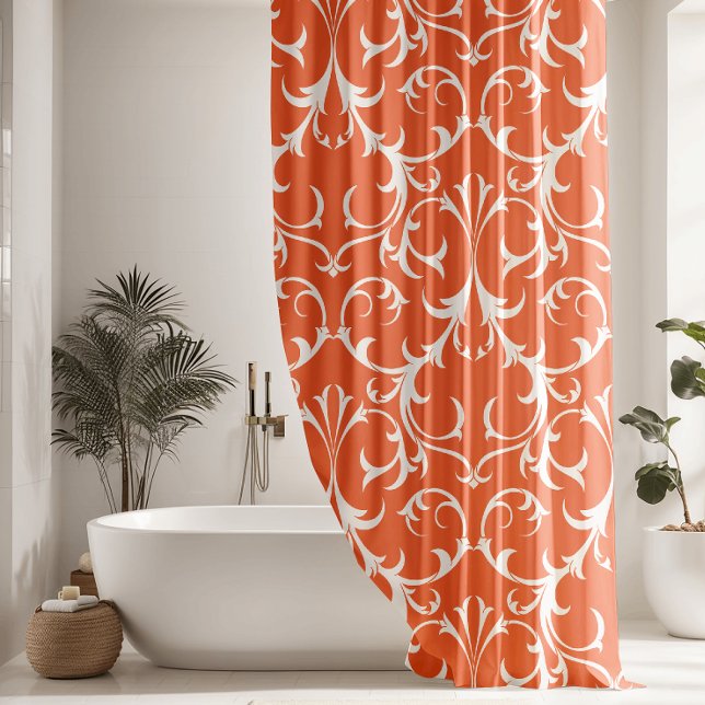 Classic Salmon & White Damask Floral Shower Curtain (Creator Uploaded)