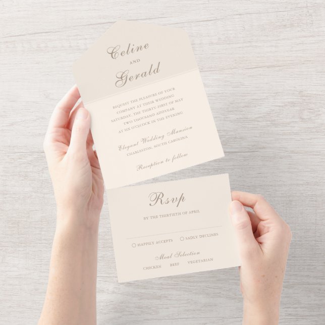 Classic Sandy Neutral Elegant Wedding All In One Invitation (Tearaway)