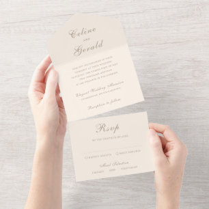Classic Sandy Neutral Elegant Wedding All In One Invitation
