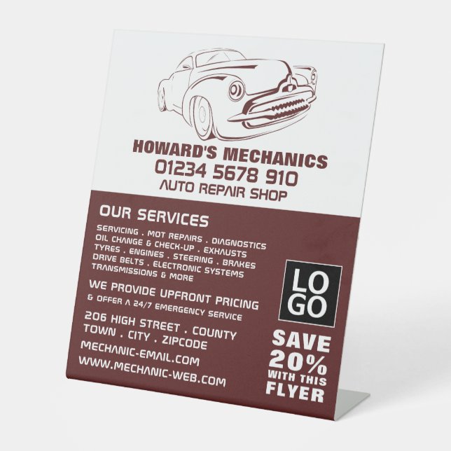 Classic Sangria, Auto Mechanic/Repairs Advertising Pedestal Sign (Front)