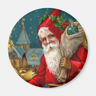 Classic Santa and Deer Christmas Magnet