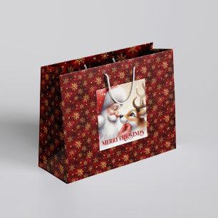 Classic Santa and Rudolph Cartoon Christmas Giftin Large Gift Bag