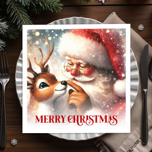 Classic Santa and Rudolph Christmas Dinner Party  Napkin