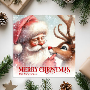 Classic Santa and Rudolph Custom Kids Holiday Gift Jigsaw Puzzle