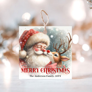 Classic Santa and Rudolph Cute Holiday Gift Tags