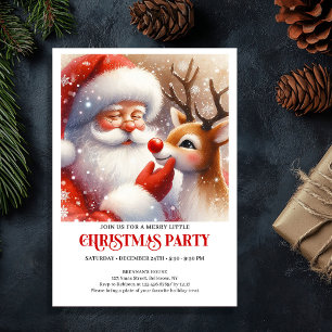 Classic Santa and Rudolph Festive Christmas Party  Invitation