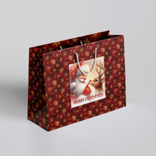 Classic Santa and Rudolph Kids Christmas Gift Bag