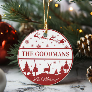 Classic Santa and Sleigh Personalised Christmas Ceramic Tree Decoration