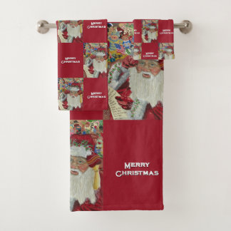 Classic Santa Burgundy Checking It Twice Holiday Bath Towel Set