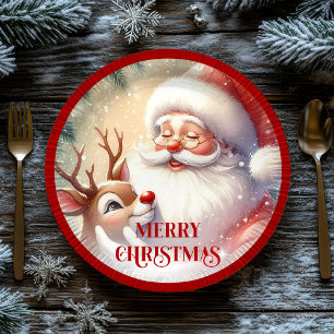 Classic Santa Cartoon Kids Christmas Party Paper P Plate