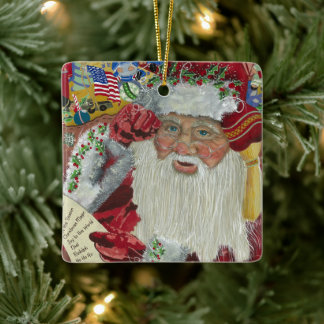 Classic Santa - Checking It Twice 2-Sided Ceramic Ornament