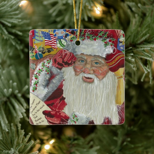 Classic Santa - Checking It Twice 2-Sided Ceramic Ornament (Tree)