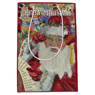 Classic Santa - Checking It Twice Holiday Artwork Medium Gift Bag