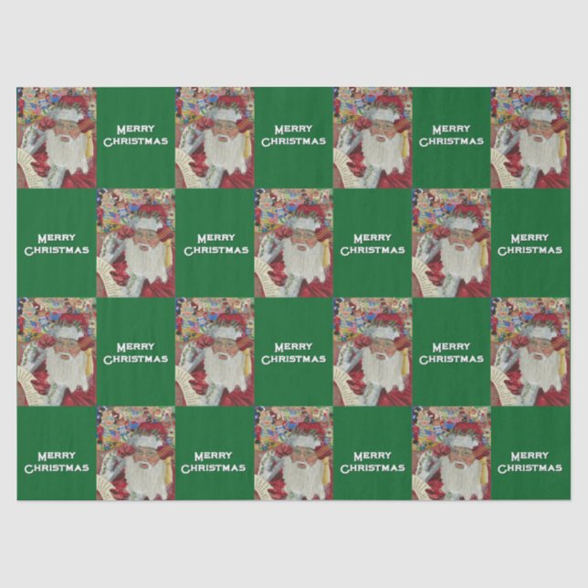 Classic Santa - Checking It Twice Holiday Green Tissue Paper (Front)