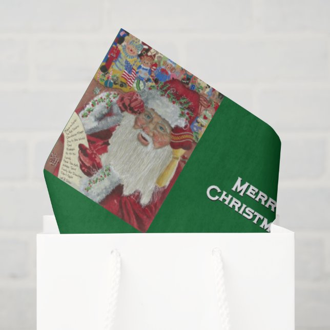 Classic Santa - Checking It Twice Holiday Green Tissue Paper (Gift Bag)