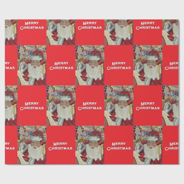 Classic Santa - Checking It Twice Holiday Red Wrapping Paper (Flat)