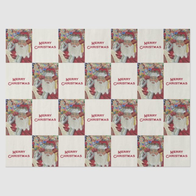 Classic Santa - Checking It Twice Holiday White Tissue Paper (Front)