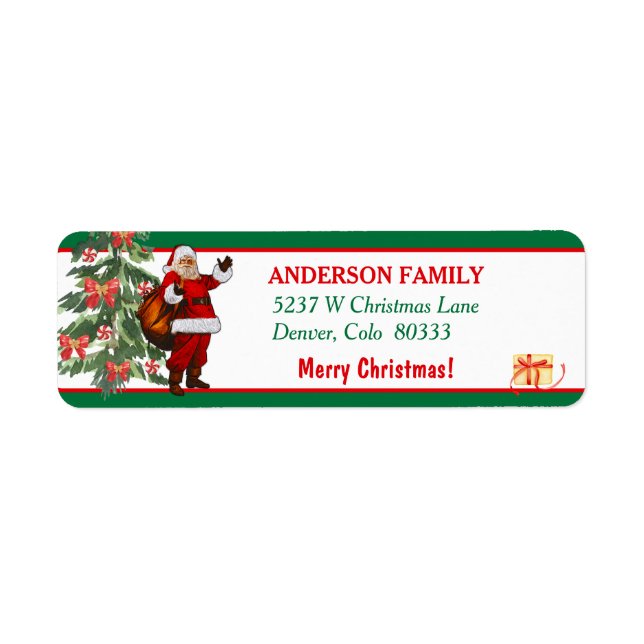 Classic Santa Christmas Tree Return Address (Front)
