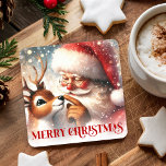 Classic Santa Claus and Rudolph Festive Coasters<br><div class="desc">✅ For matching items search 91R in my collections ✅ Add festive charm to your holiday table with these Christmas paper coasters featuring a cute classic Santa Claus and red-nose Rudolph. Designed in a playful mix of watercolor, cartoon, funny, and kids-friendly styles, these coasters bring warmth, color, and holiday cheer...</div>