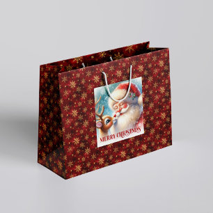 Classic Santa Claus and Rudolph Kids Christmas  Large Gift Bag