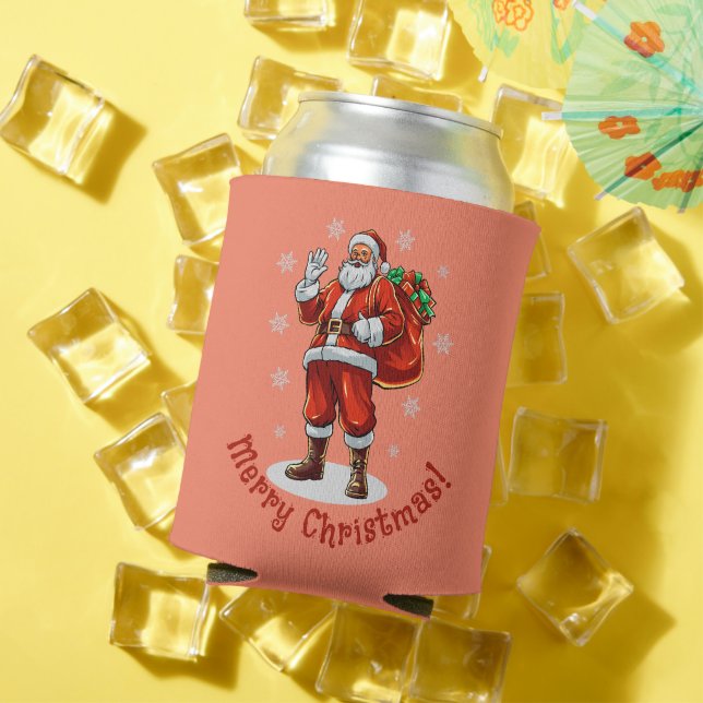 Classic Santa Claus bringing Christmas presents Can Cooler (In Situ Summer)