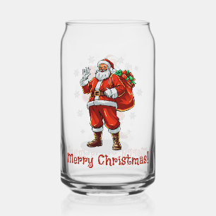 Classic Santa Claus bringing Christmas presents Can Glass