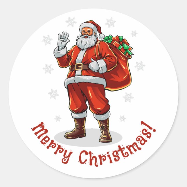 Classic Santa Claus bringing Christmas presents Round Sticker (Front)
