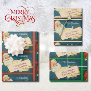 Classic Santa Claus Custom Child's Name From Santa Wrapping Paper Sheet