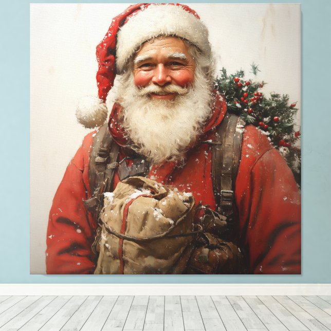 Classic Santa Claus Heartwarming Christmas Art Canvas Print (Insitu(Wood Floor))