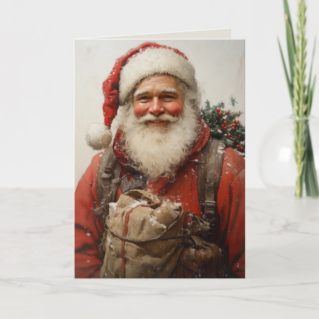 Classic Santa Claus Heartwarming Christmas Art Card (Front)