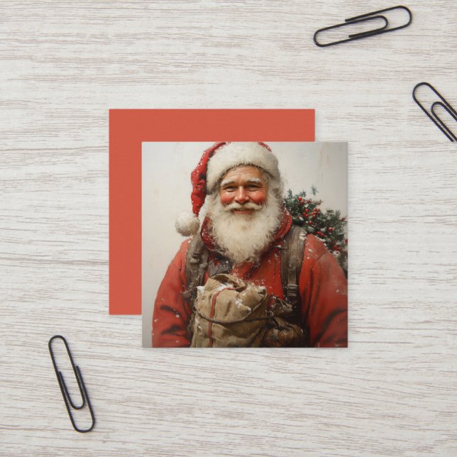 Classic Santa Claus Heartwarming Christmas Art Square Business Card (Front/Back In Situ)