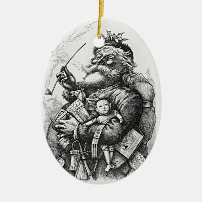 Classic Santa Claus Image Ceramic Tree Decoration (Front)