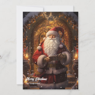 Classic Santa Claus in front of house door Holiday Card