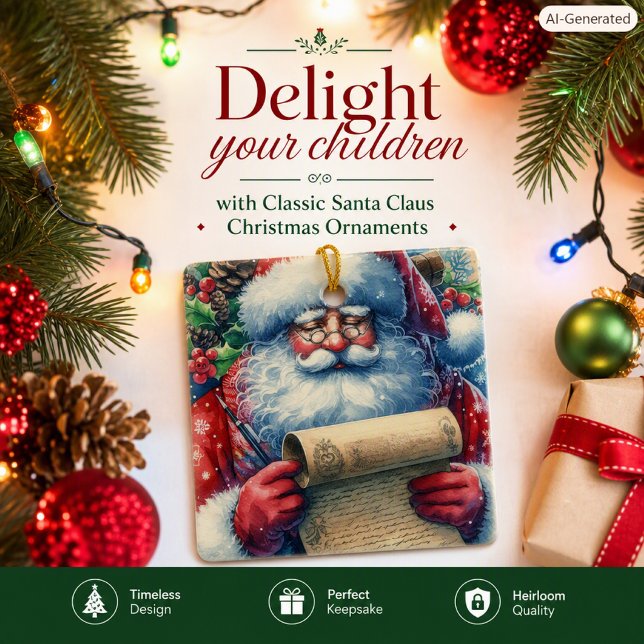 Classic Santa Claus Keepsake Christmas Ceramic  Ornament (Creator Uploaded)