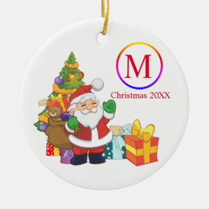 Classic Santa Claus Monogram Christmas Ceramic Tree Decoration