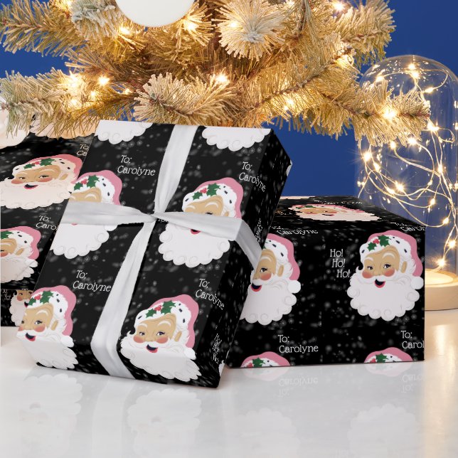 Classic Santa Claus Pink Hat Personalised  Wrapping Paper (Holidays)