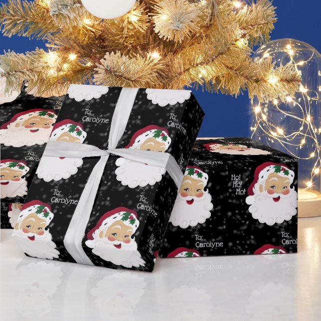 Classic Santa Claus Red Hat Personalised  Wrapping Paper (Holidays)