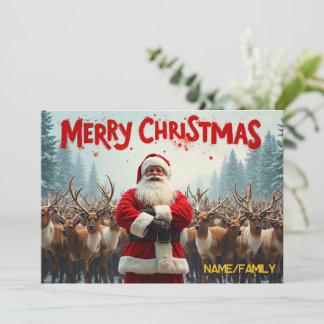 Classic Santa Claus & Reindeer Holiday Card