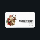 Classic Santa Claus Riding a Reindeer Christmas Label<br><div class="desc">Address labels with a fun Christmas illustration. Santa Claus in his traditional red suit riding a big antlered reindeer decorated with holly. A Christmas tree in the back.</div>