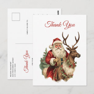 Classic Santa Claus Riding a Reindeer Thank You Postcard
