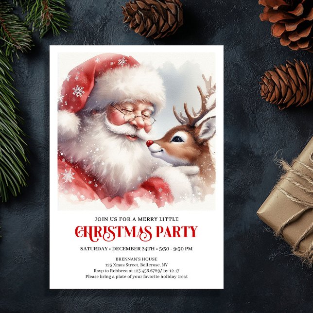 Classic Santa Claus Rudolph Christmas Eve Night   Invitation (Classic Santa Claus Rudolph Christmas Eve Night Party Invite

)