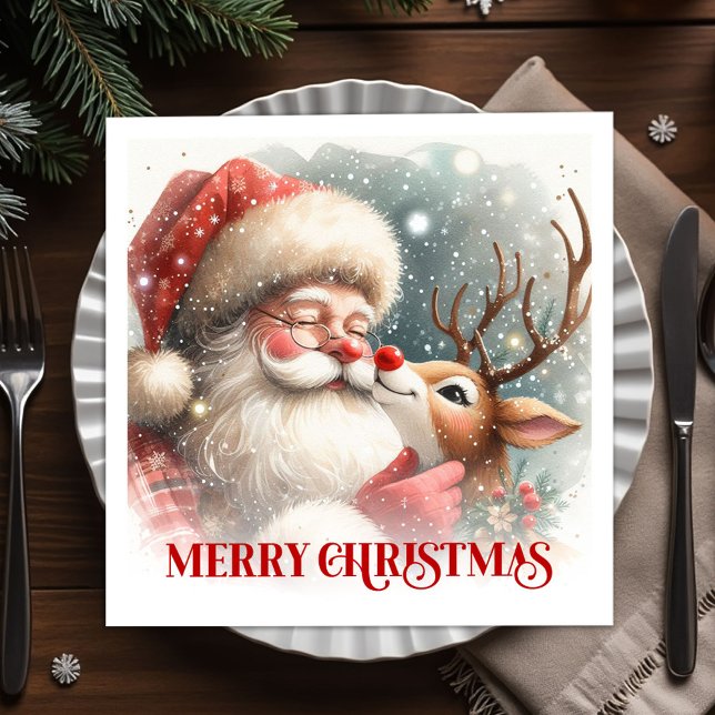 Classic Santa Claus Rudolph Holiday Dinner Party  Napkin (Classic Santa Claus Rudolph Holiday Dinner Party Napkins

)