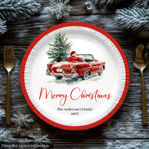 Classic Santa Claus Script Font Festive Dinner  Paper Plate