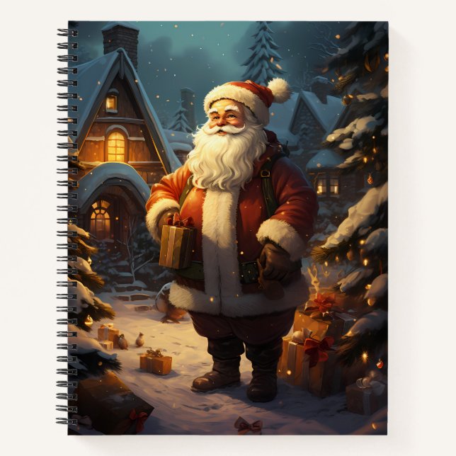 Classic Santa Claus Standing in the Snow Notebook (Front)