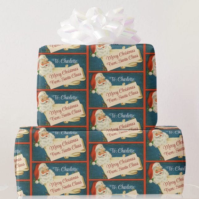 Classic Santa Claus To & From Add Names Christmas Wrapping Paper (Creator Uploaded)